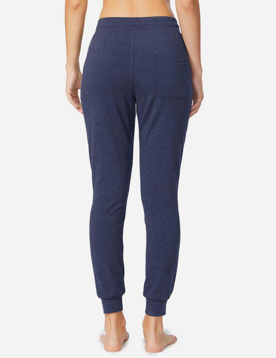 Baleaf Women's Cotton Comfy Pocketed & Tapered Weekend Joggers abh103 Navy Heather Back