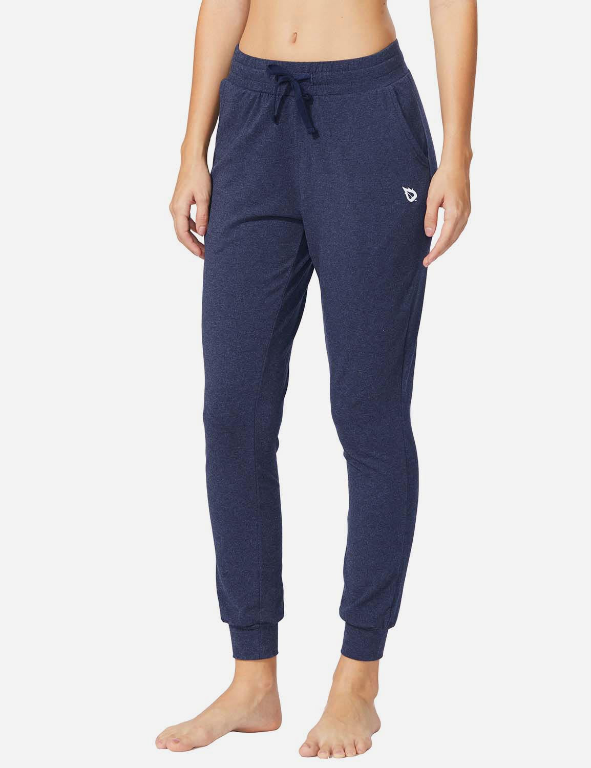 Baleaf Women's Cotton Comfy Pocketed & Tapered Weekend Joggers abh103 Navy Heather Front