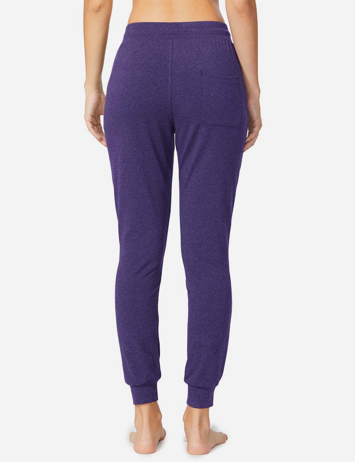 Baleaf Women's Cotton Comfy Pocketed & Tapered Weekend Joggers abh103 Purple Heather Back
