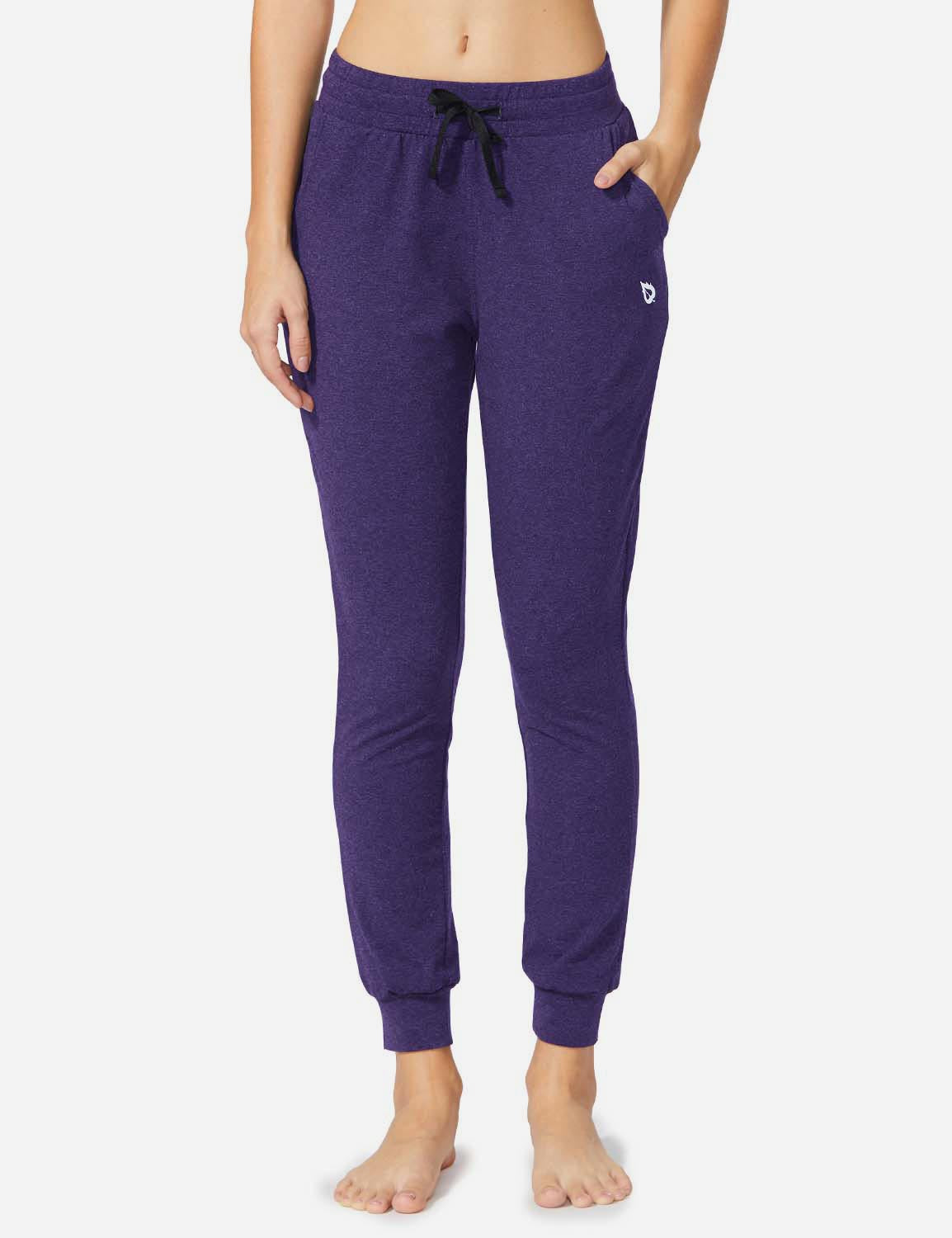 Baleaf Women's Cotton Comfy Pocketed & Tapered Weekend Joggers abh103 Purple Heather Front