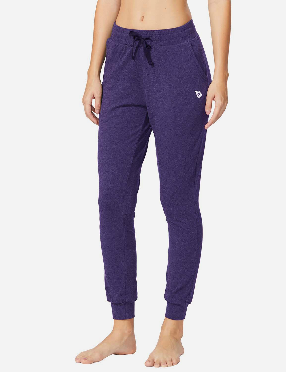 Baleaf Women's Cotton Comfy Pocketed & Tapered Weekend Joggers abh103 Purple Heather Side