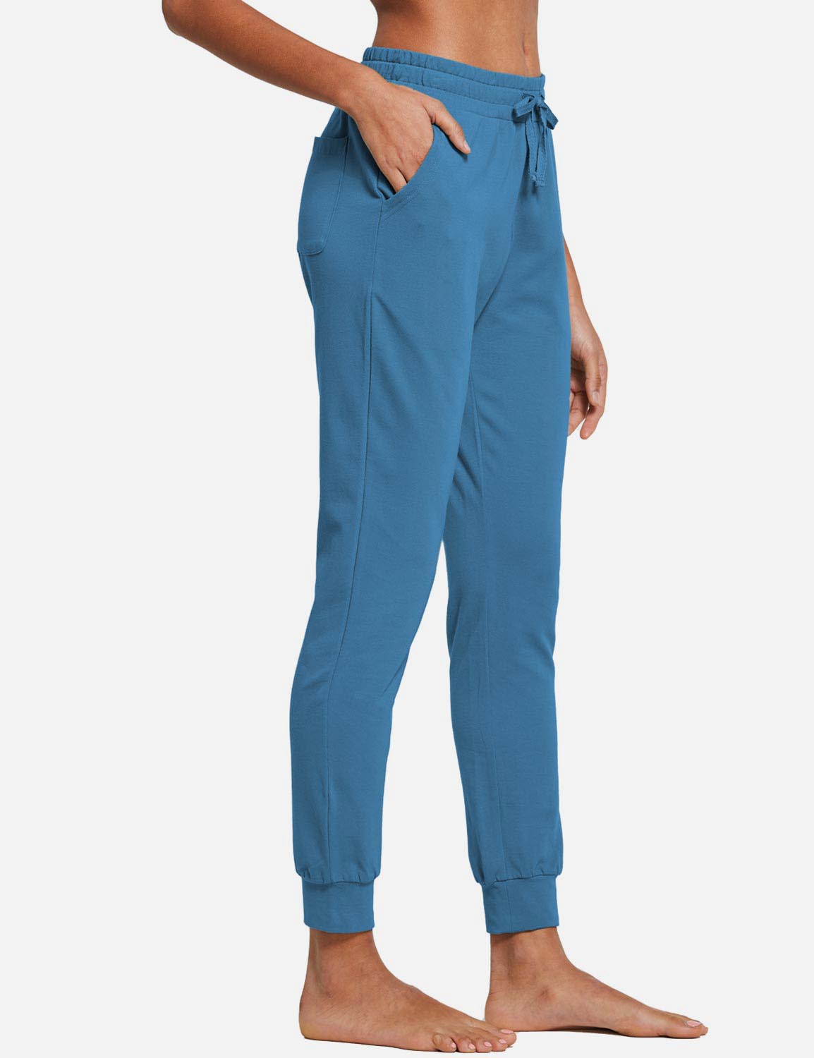 Baleaf Women's Cotton Comfy Pocketed & Tapered Weekend Joggers abh103 Sea Blue  Side