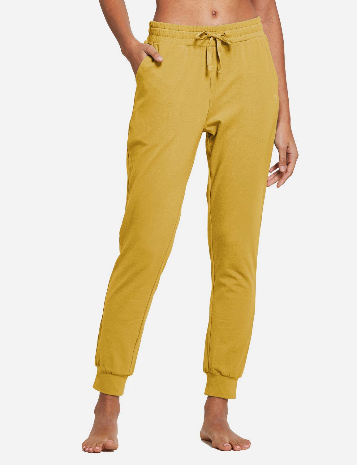Baleaf Women's Cotton Comfy Pocketed & Tapered Weekend Joggers abh103 Misted Yellow Front