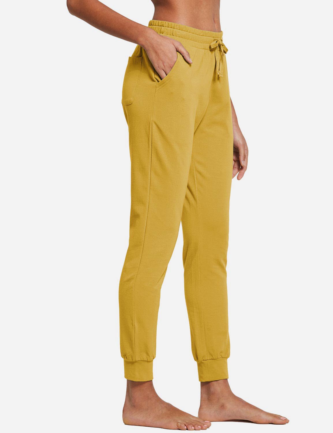 Baleaf Women's Cotton Comfy Pocketed & Tapered Weekend Joggers abh103 Misted Yellow Side