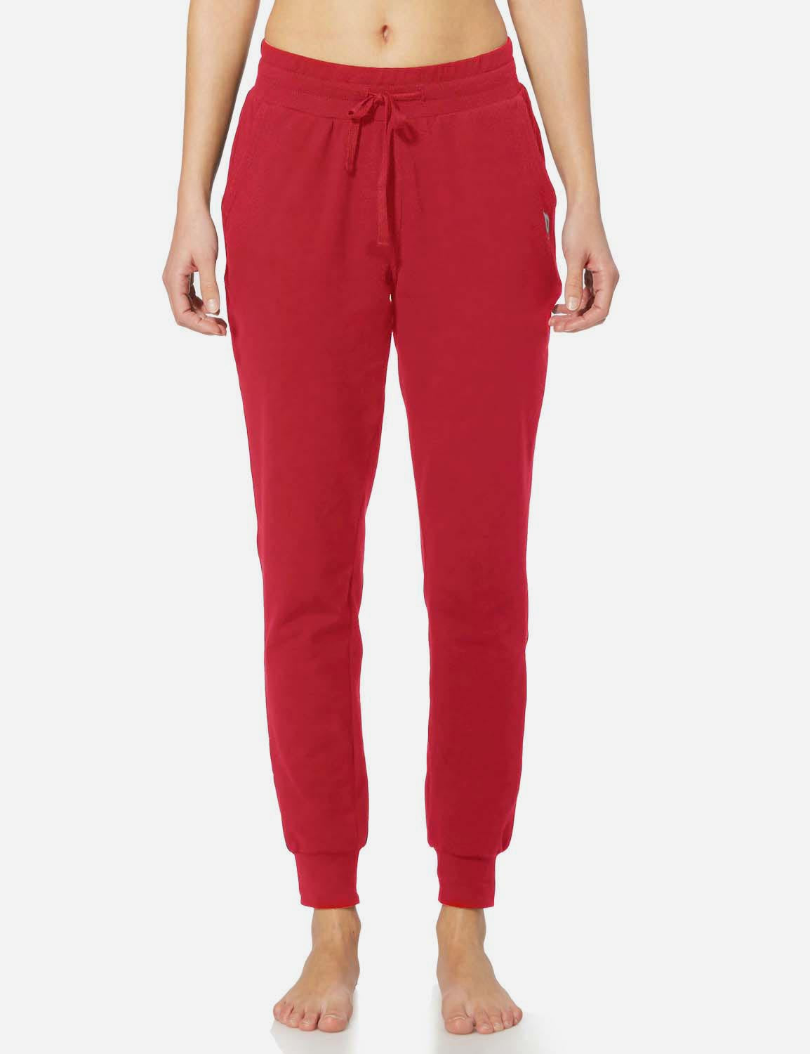 Baleaf Women's Cotton Comfy Pocketed & Tapered Weekend Joggers abh103 Rose Red Front