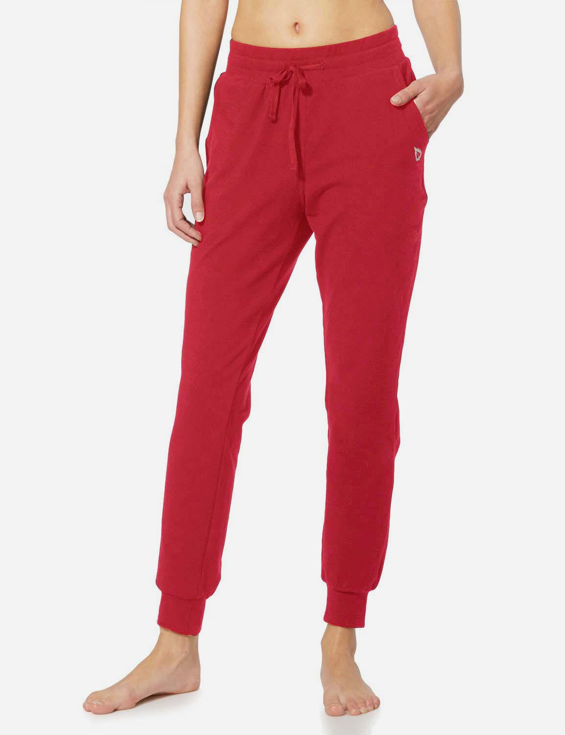 Baleaf Women's Cotton Comfy Pocketed & Tapered Weekend Joggers abh103 Rose Red Side