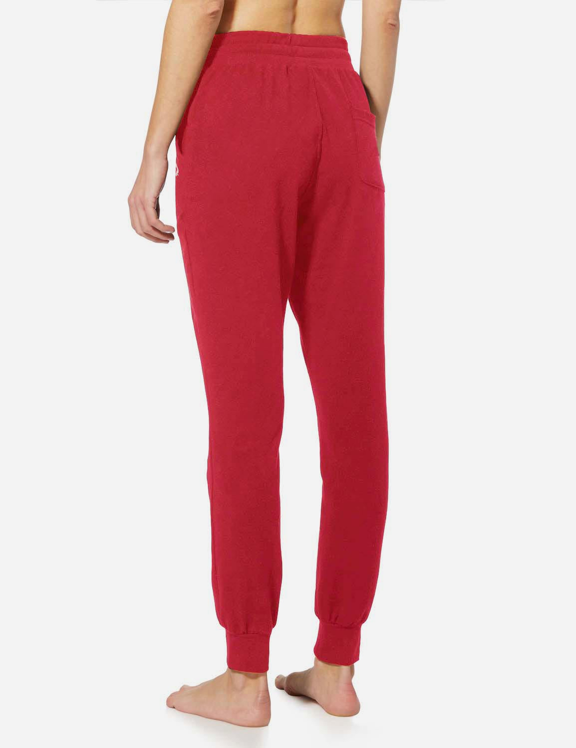 Baleaf Women's Cotton Comfy Pocketed & Tapered Weekend Joggers abh103 Rose Red Back