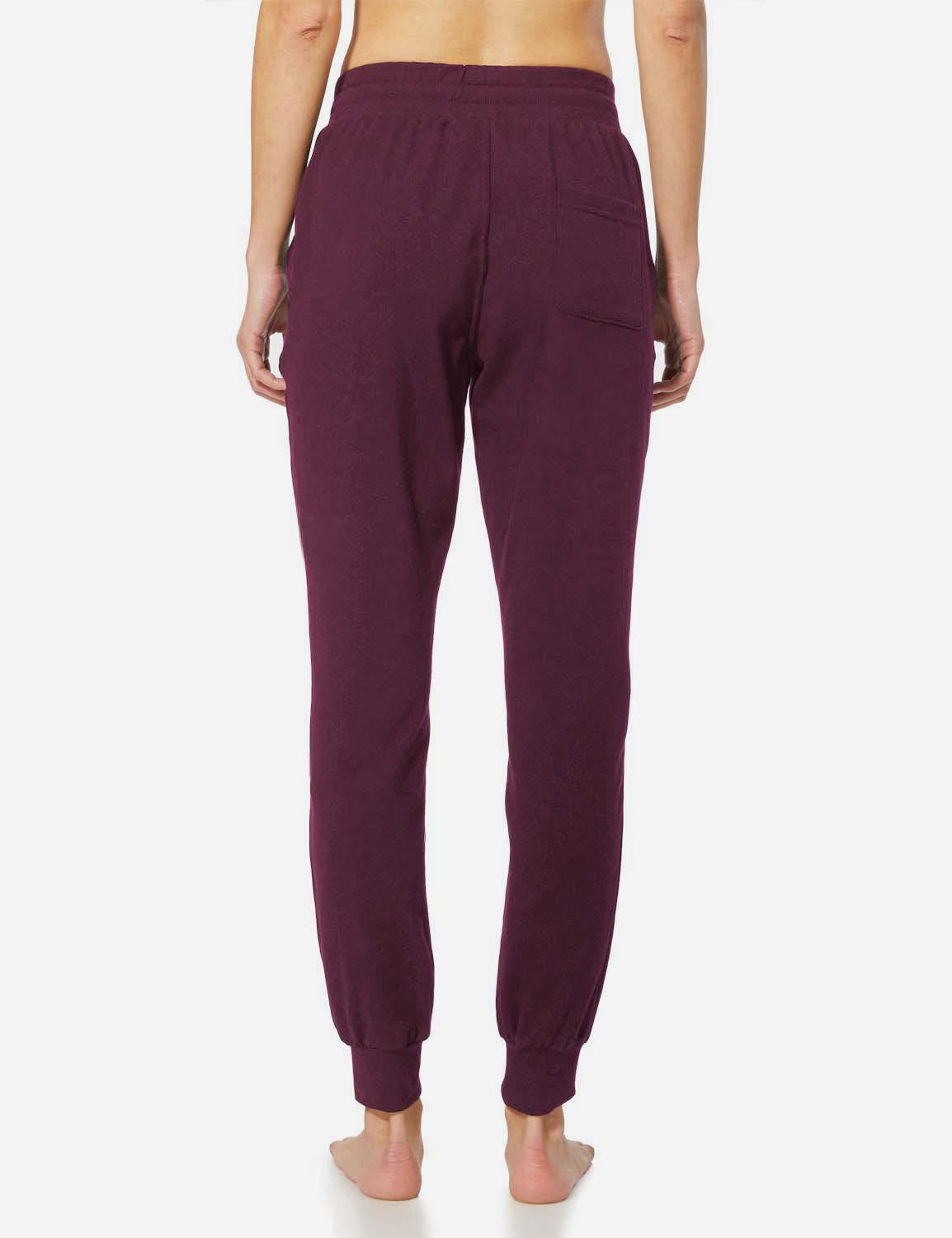 Baleaf Women's Cotton Comfy Pocketed & Tapered Weekend Joggers abh103 Burgundy Back