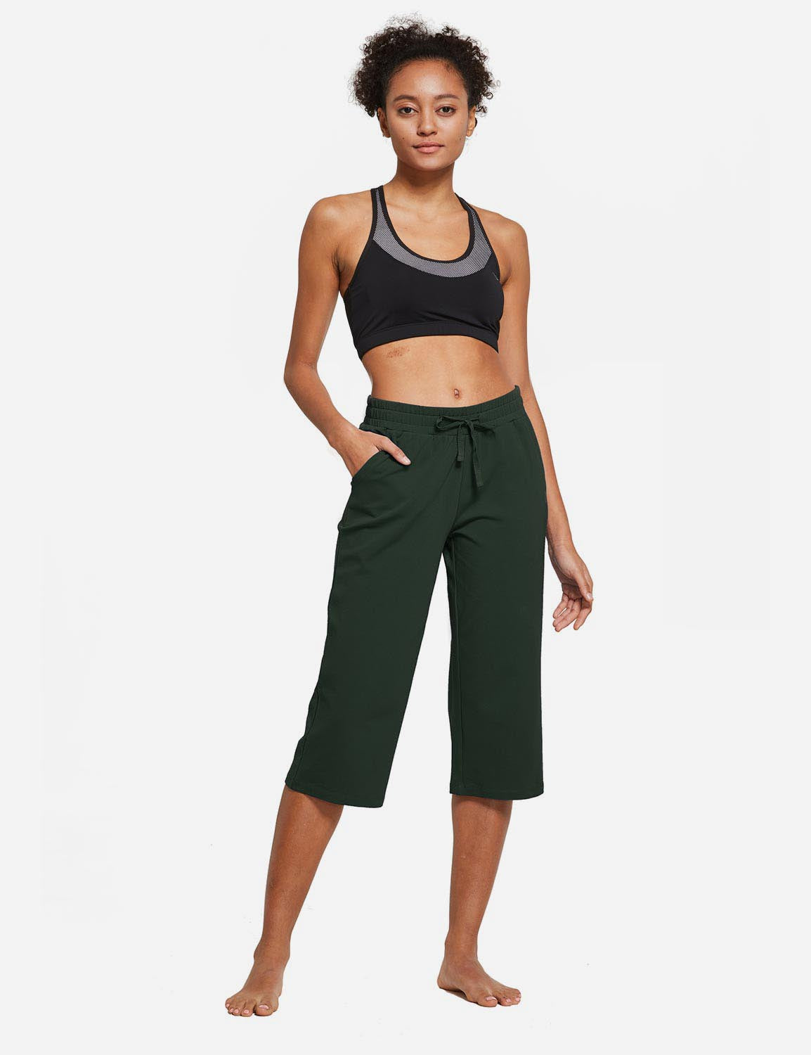 Baleaf Women's 20'' High Rise Drawcord Loose Fit Pocketed Sweatpants abh107 Army Green Full