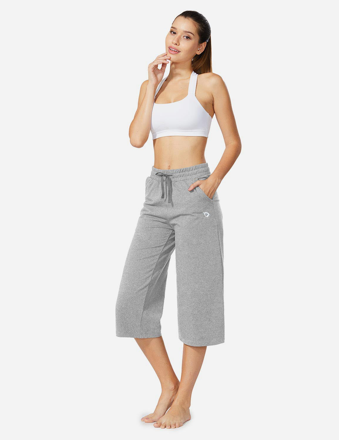 Baleaf Women's 20'' High Rise Drawcord Loose Fit Pocketed Sweatpants abh107 Light Gray Full