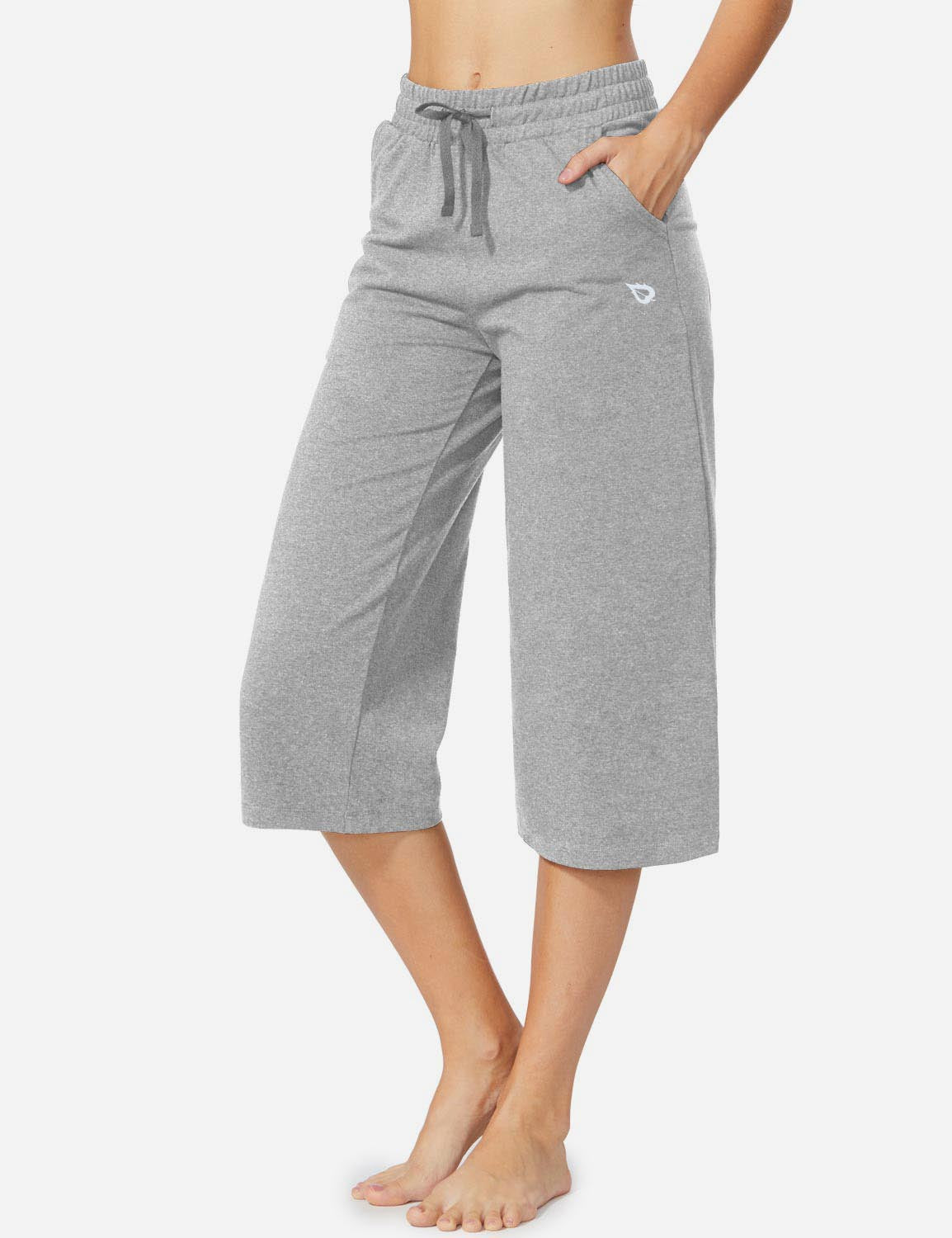 Baleaf Women's 20'' High Rise Drawcord Loose Fit Pocketed Sweatpants abh107 Light Gray Side