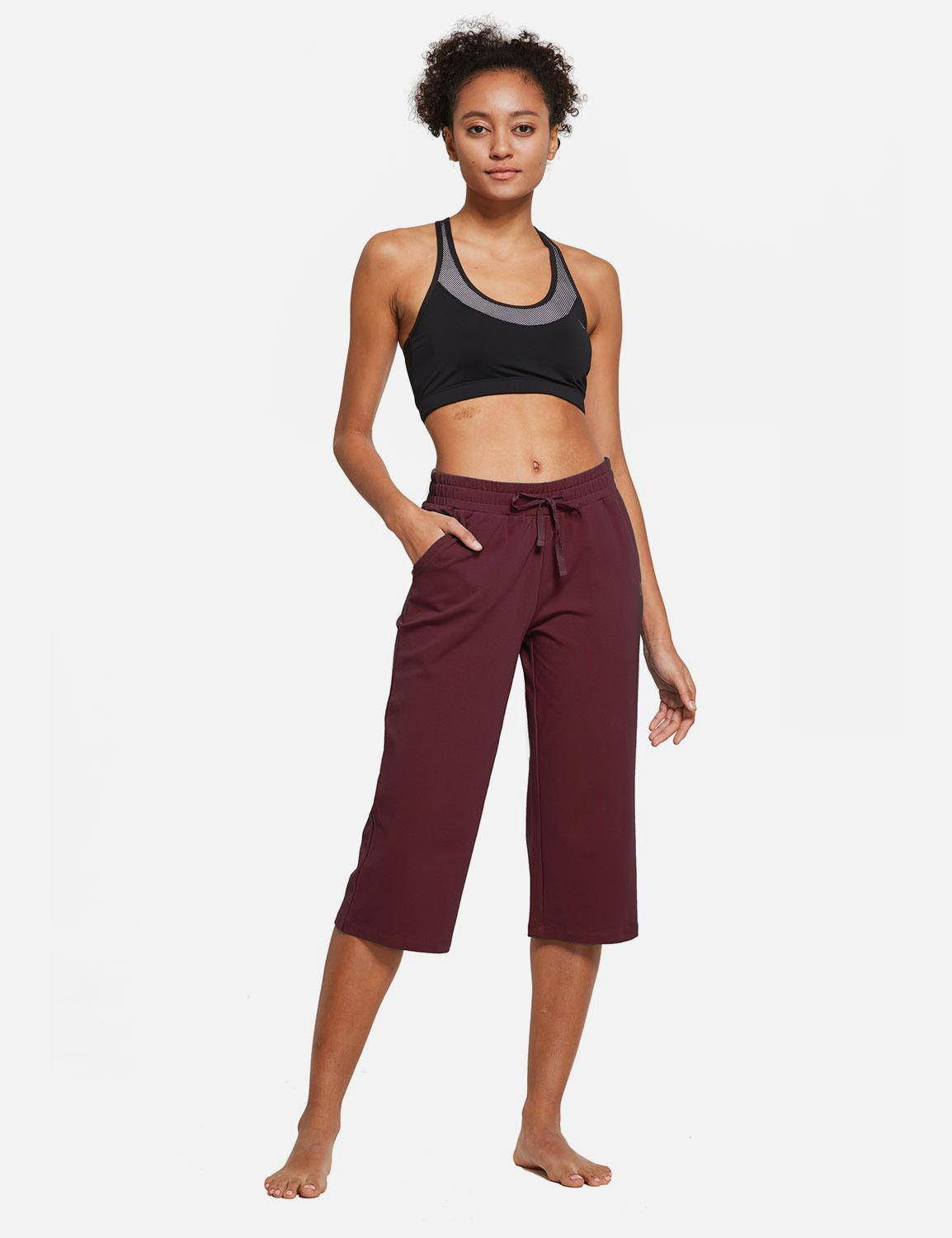 Baleaf Women's 20'' High Rise Drawcord Loose Fit Pocketed Sweatpants abh107 Burgundy Full