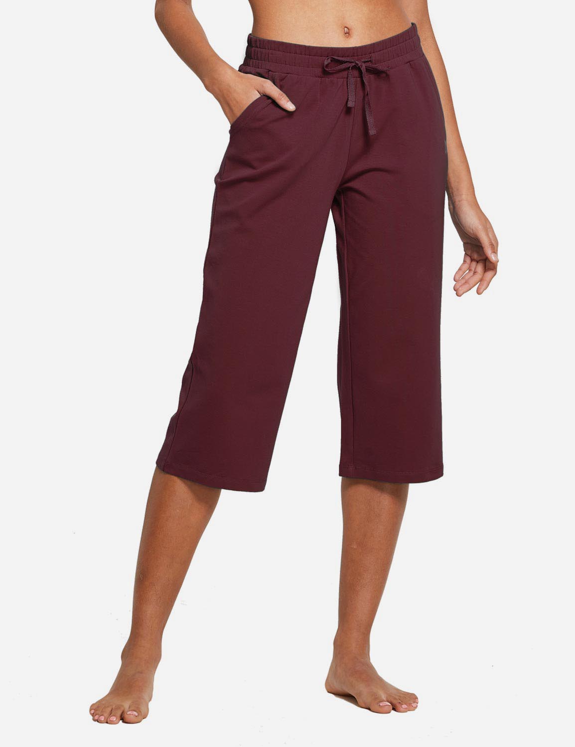 Baleaf Women's 20'' High Rise Drawcord Loose Fit Pocketed Sweatpants abh107 Burgundy Front