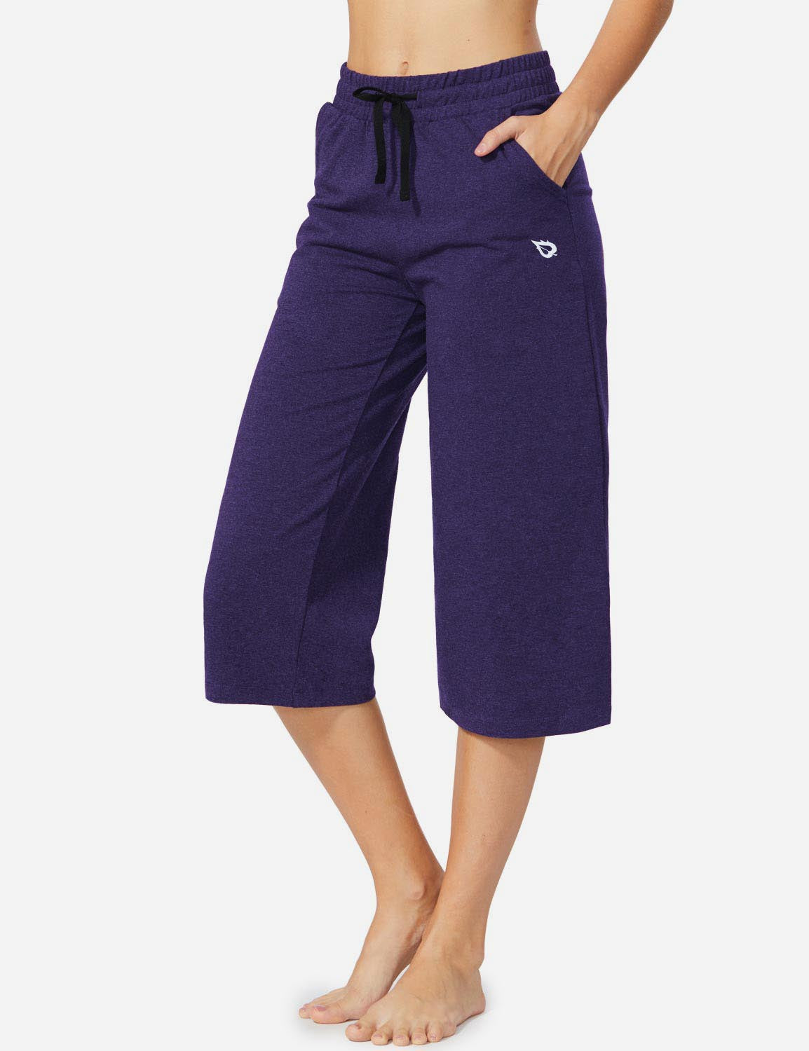 Baleaf Women's 20'' High Rise Drawcord Loose Fit Pocketed Sweatpants abh107 Heather Purple Side