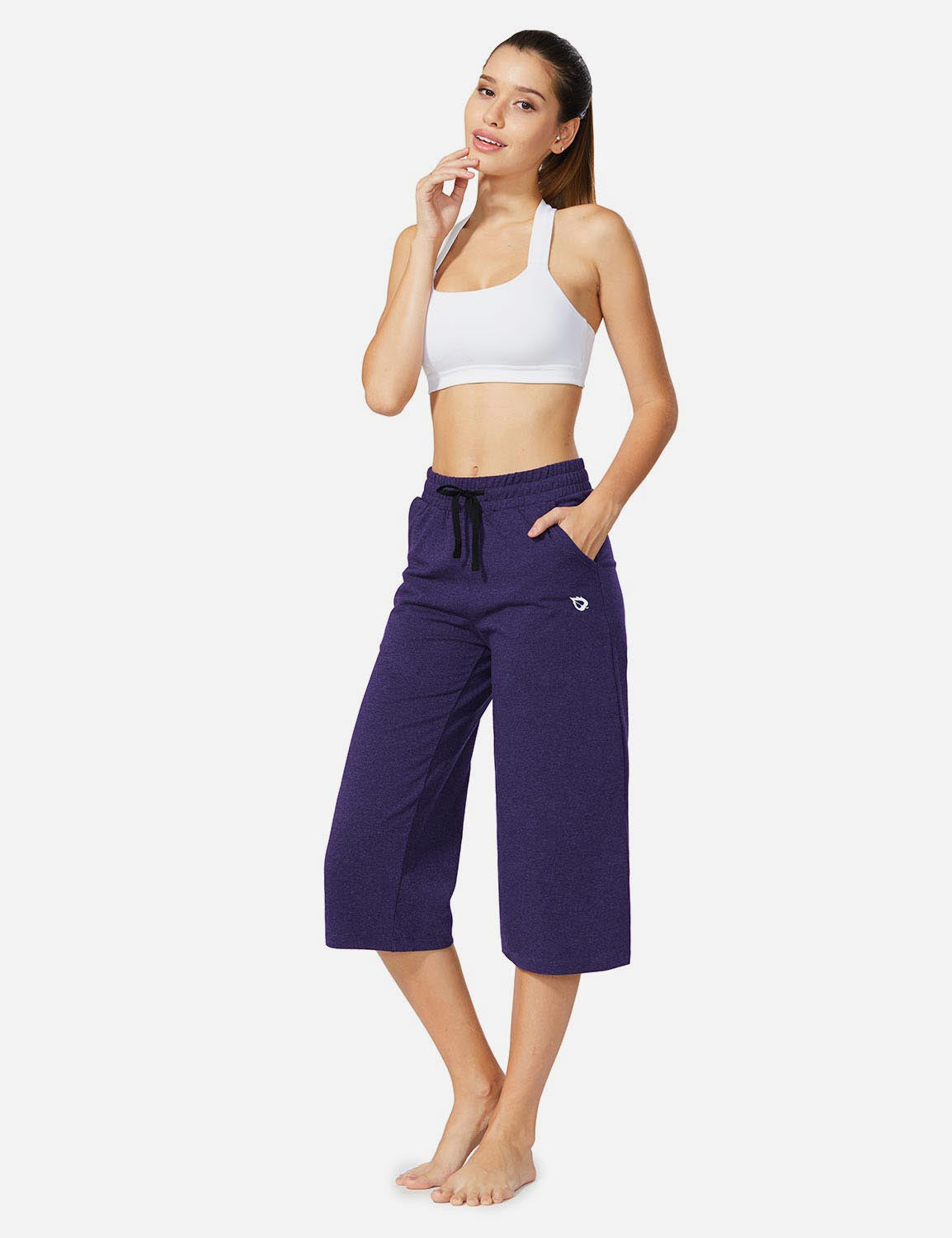 Baleaf Women's 20'' High Rise Drawcord Loose Fit Pocketed Sweatpants abh107 Heather Purple Full