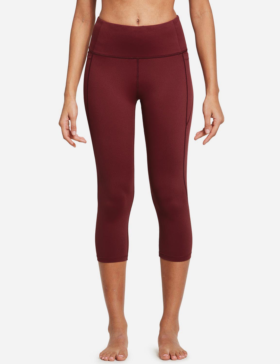 Baleaf Women's High Rise Bottom Contour Pocketed Capris abh168 Wine Red Front