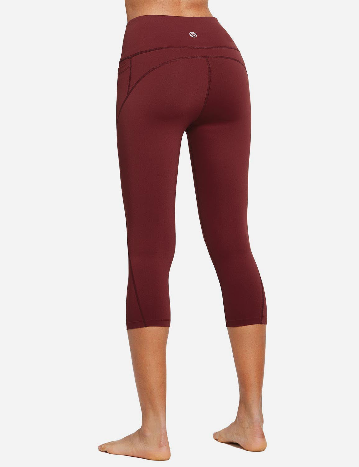 Baleaf Women's High Rise Bottom Contour Pocketed Capris abh168 Wine Red Back