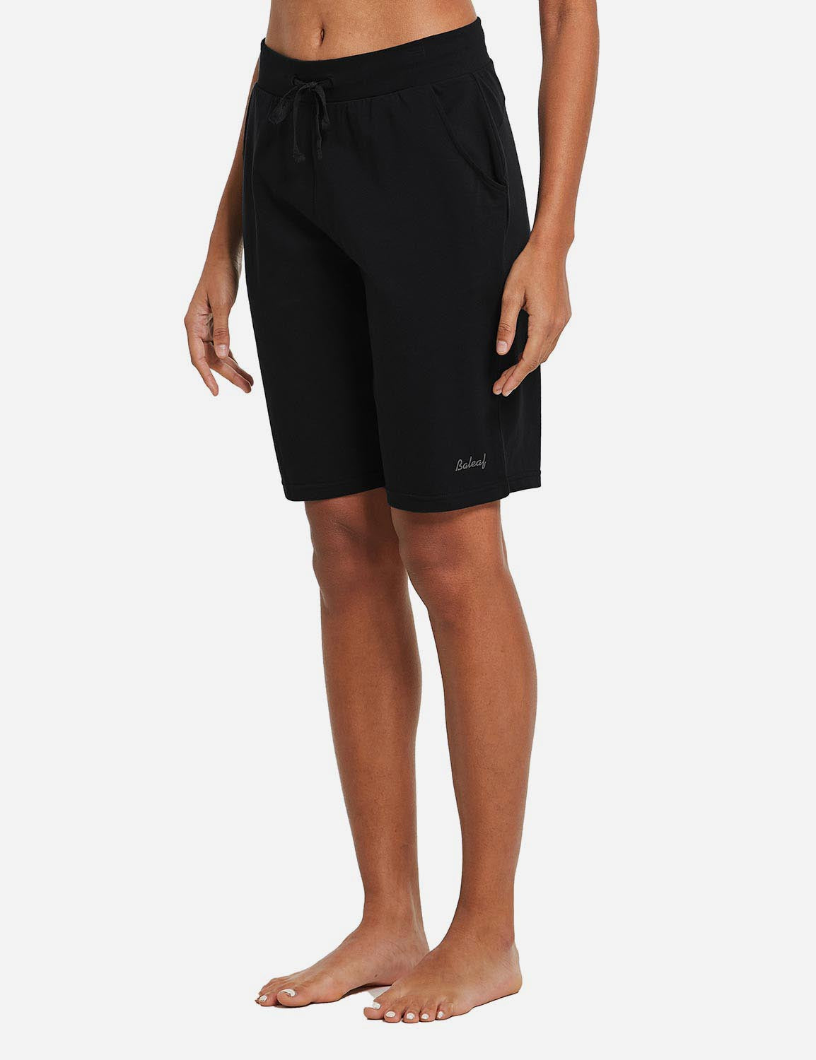 Baleaf Women's Cotton Straight Leg Pocketed Weekend Bermuda Shorts abh179 Black Side