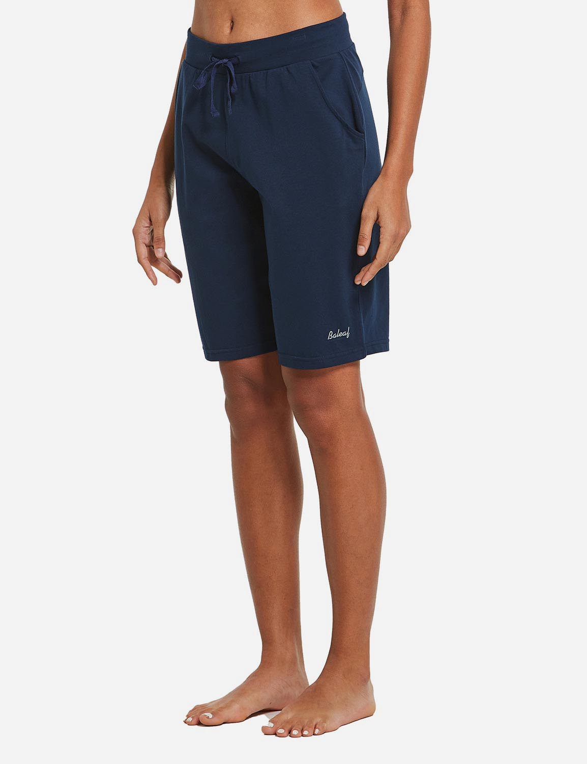 Baleaf Women's Cotton Straight Leg Pocketed Weekend Bermuda Shorts abh179 Navy Side