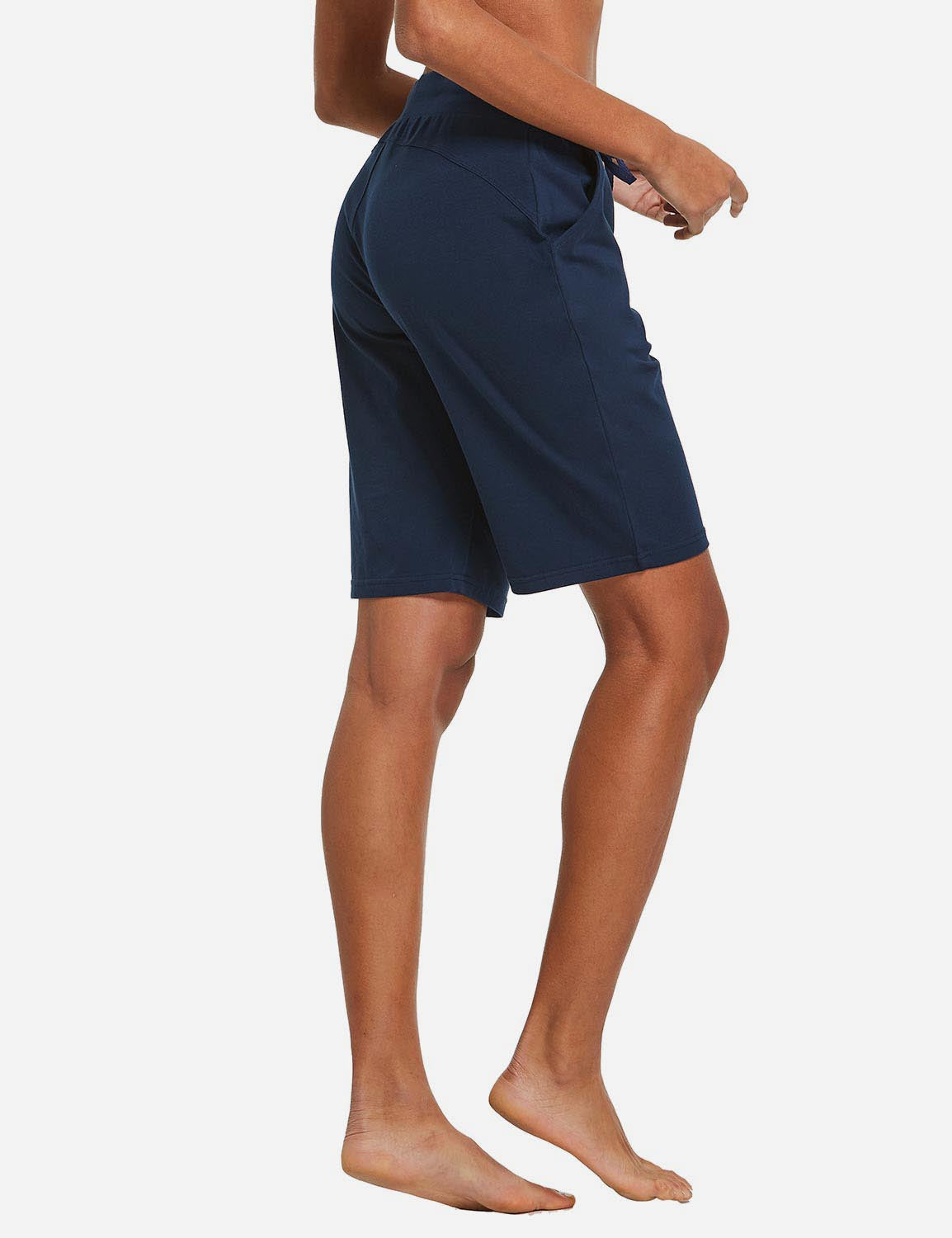 Baleaf Women's Cotton Straight Leg Pocketed Weekend Bermuda Shorts abh179 Navy Back