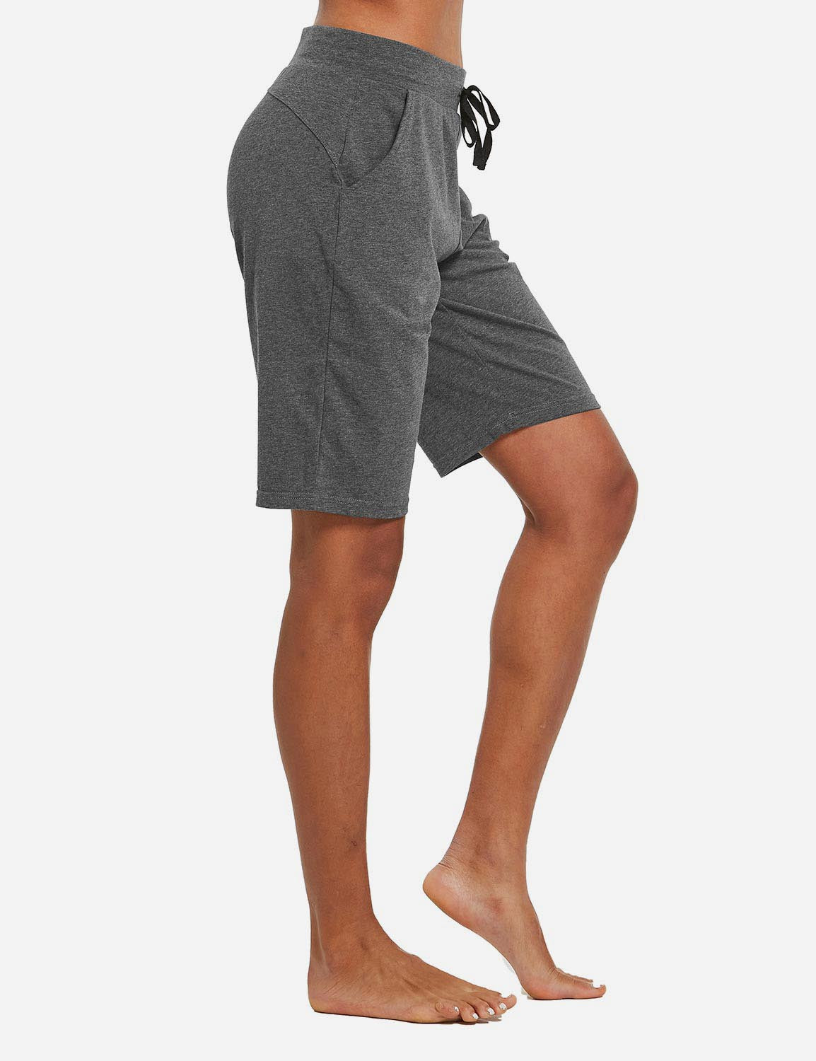 Baleaf Women's Cotton Straight Leg Pocketed Weekend Bermuda Shorts abh179 Charcoal Side