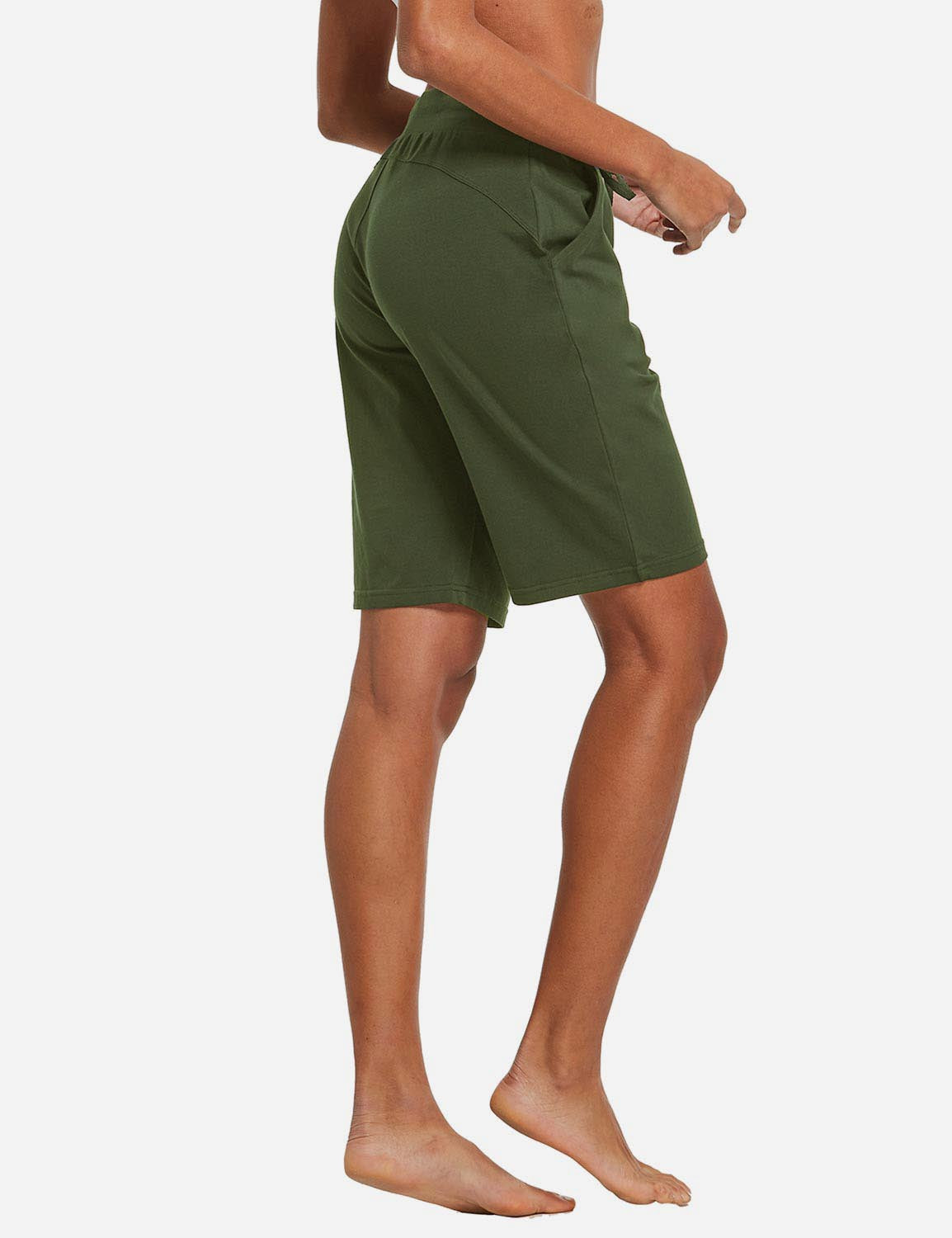 Baleaf Women's Cotton Straight Leg Pocketed Weekend Bermuda Shorts abh179 Olive Back
