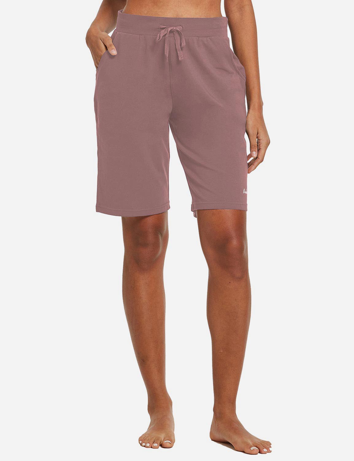 Baleaf Women's Cotton Straight Leg Pocketed Weekend Bermuda Shorts abh179 Pink Front