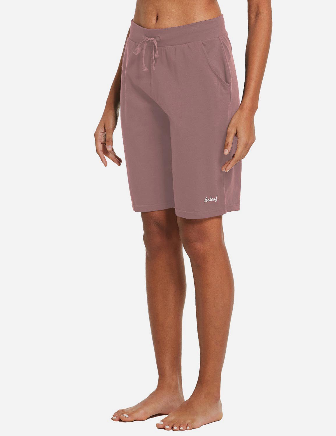 Baleaf Women's Cotton Straight Leg Pocketed Weekend Bermuda Shorts abh179 Pink Side