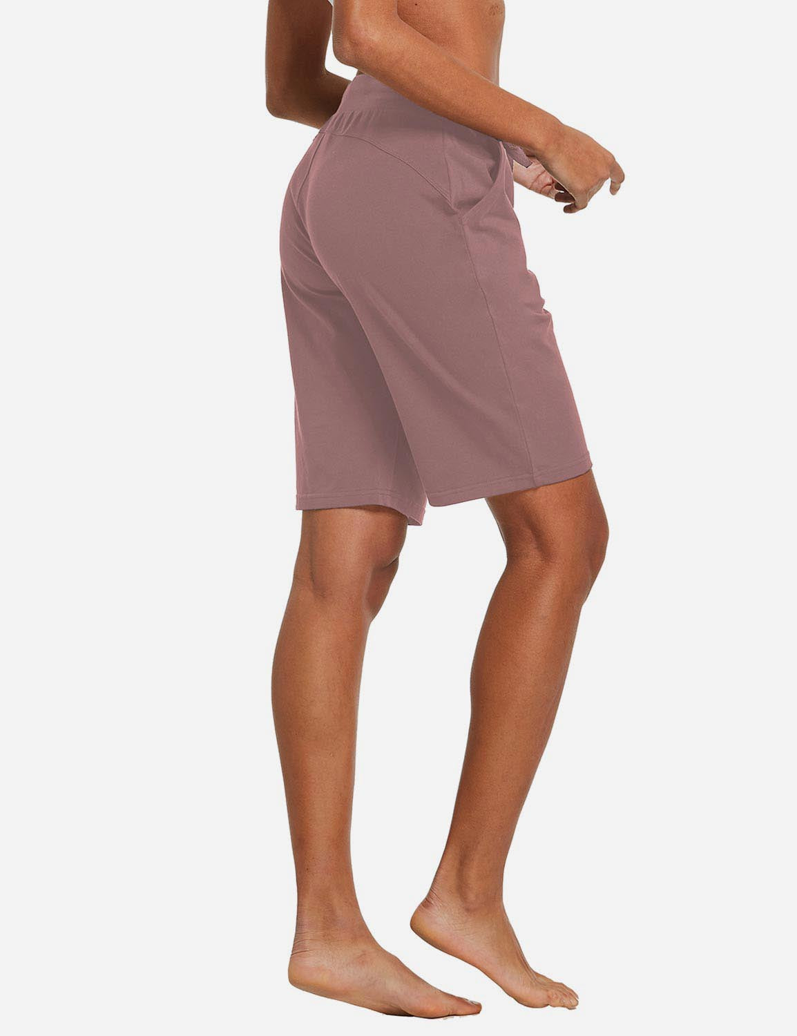 Baleaf Women's Cotton Straight Leg Pocketed Weekend Bermuda Shorts abh179 Pink Back