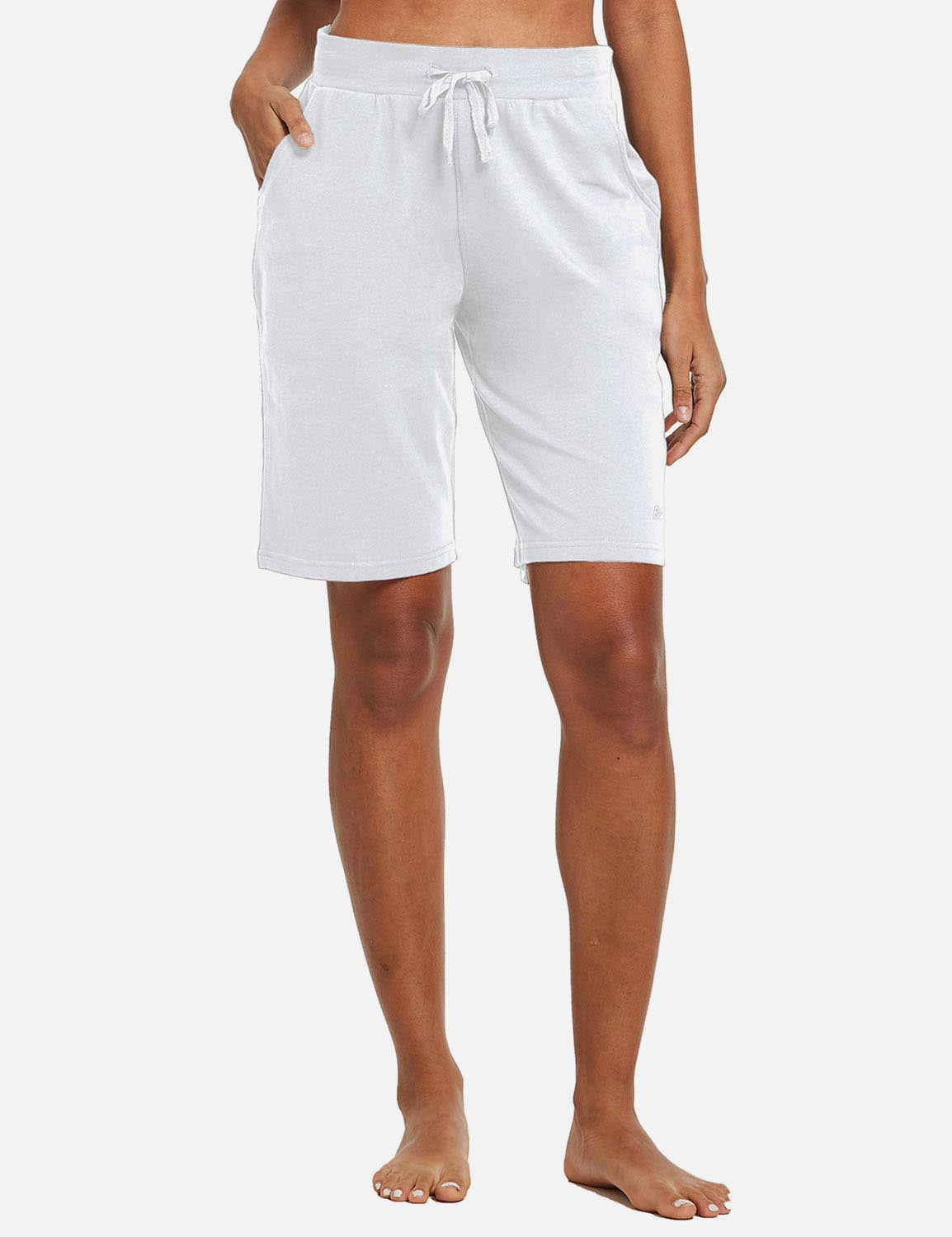 Baleaf Women's Cotton Straight Leg Pocketed Weekend Bermuda Shorts abh179 White Front
