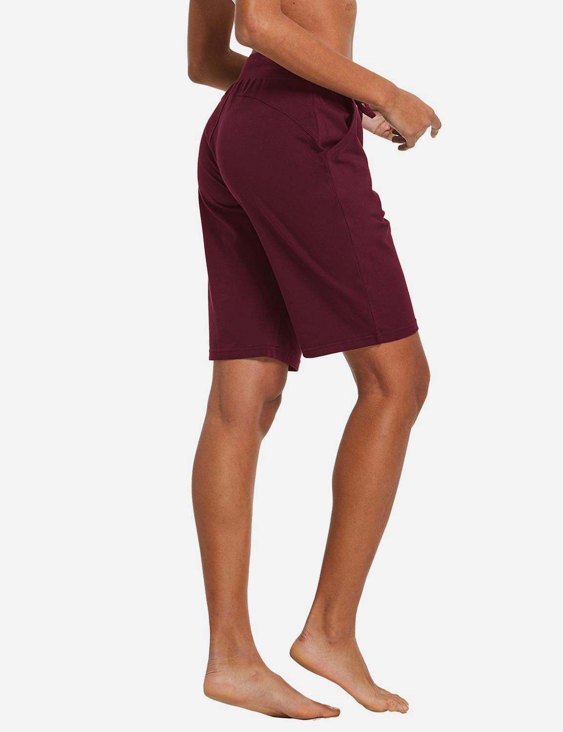 Baleaf Women's Cotton Straight Leg Pocketed Weekend Bermuda Shorts abh179 Wine Red Back