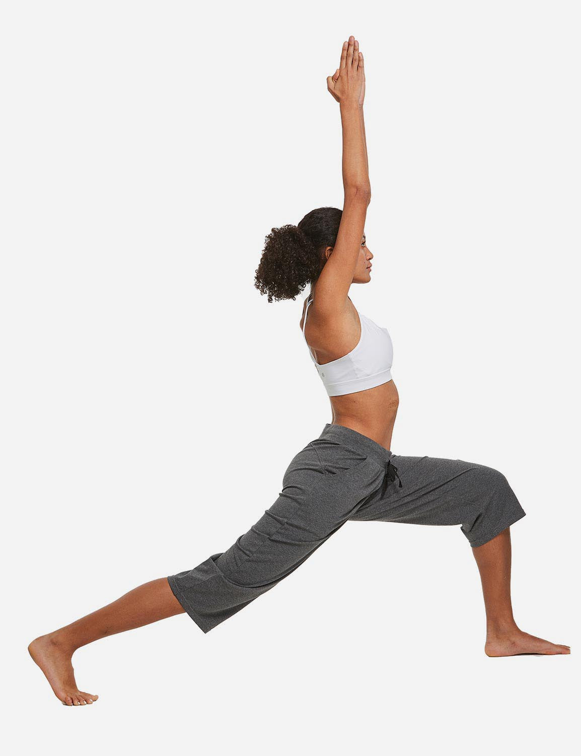 Baleaf Women's 20'' Open Leg Yoga Lounge Pocketed 3/4 Sweat Pants abh181 Charcoal Full