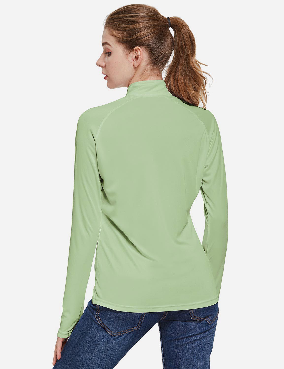 Baleaf Women's UP50+ Collared Long Sleeved Tshirt w Thumbholes aga065 Dark Green Back