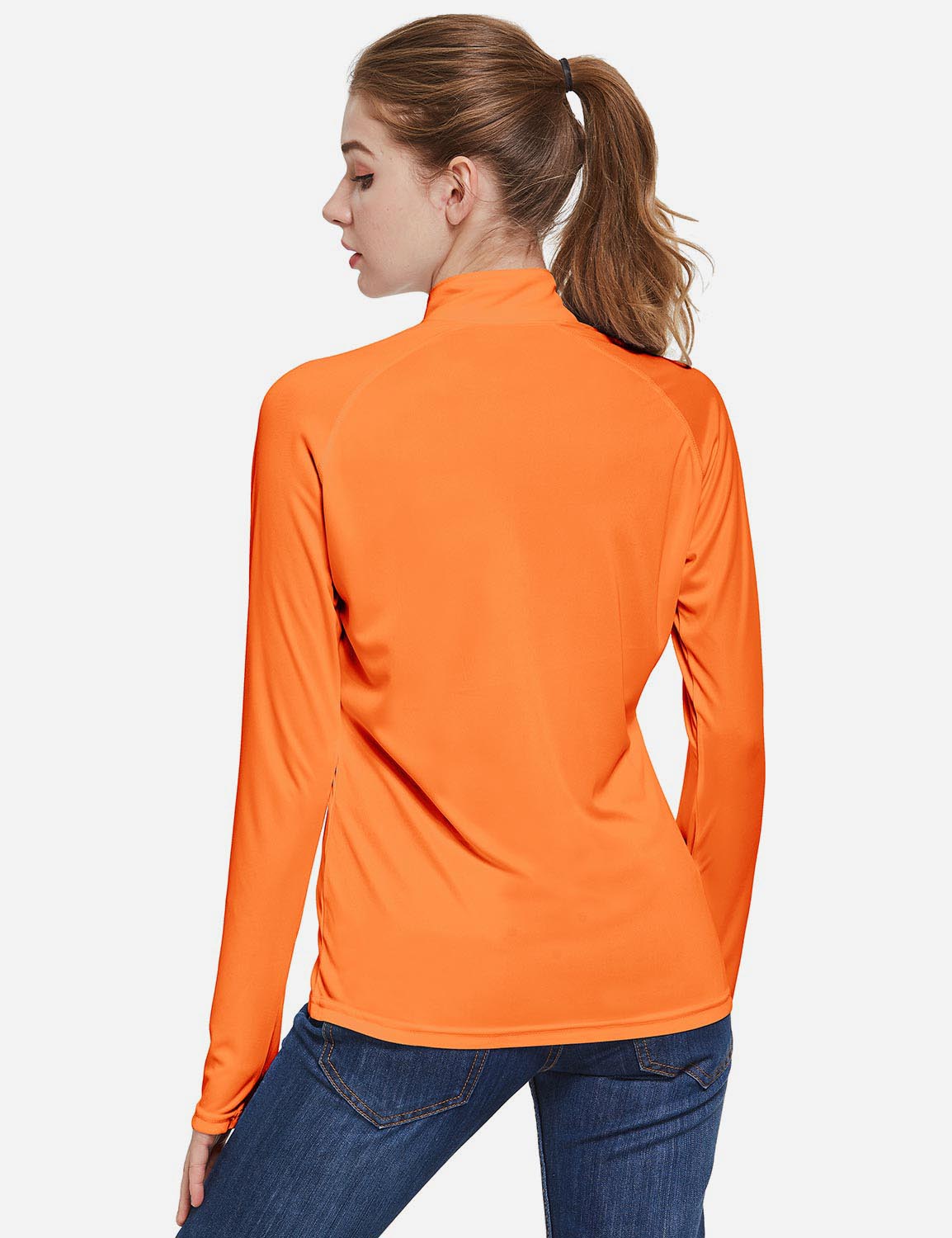Baleaf Women's UP50+ Collared Long Sleeved Tshirt w Thumbholes aga065 Orange Back