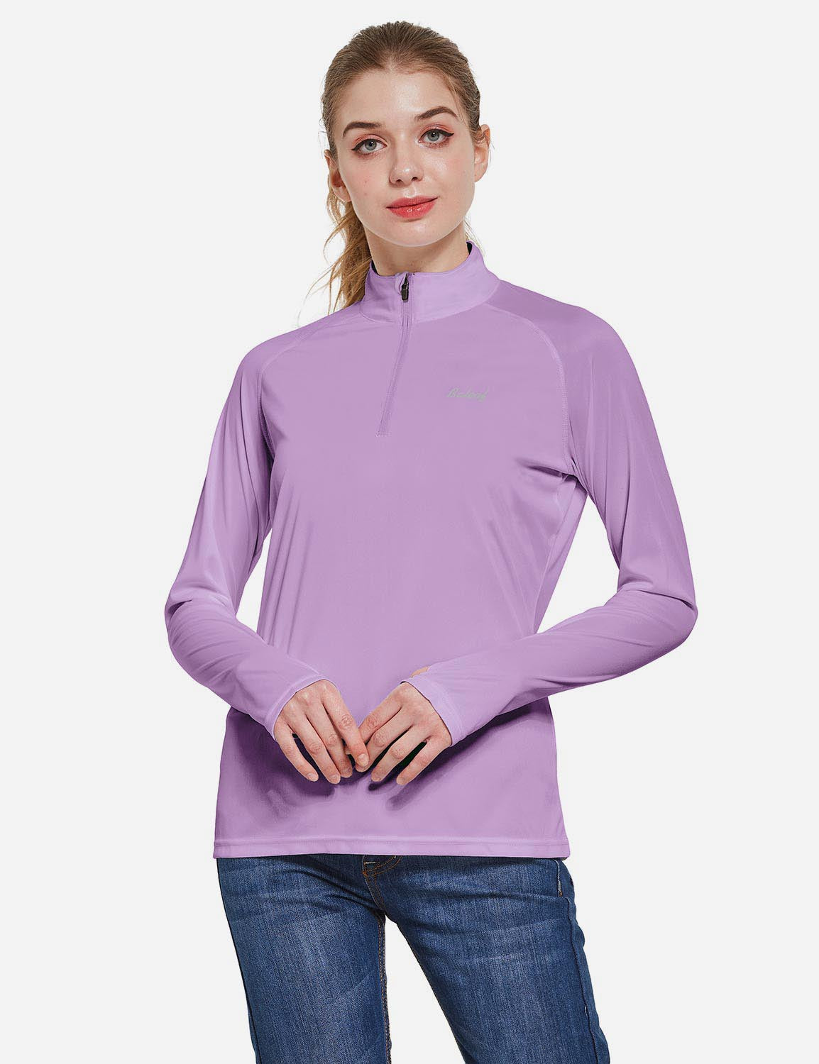 Baleaf Women's UP50+ Collared Long Sleeved Tshirt w Thumbholes aga065 Purple Front