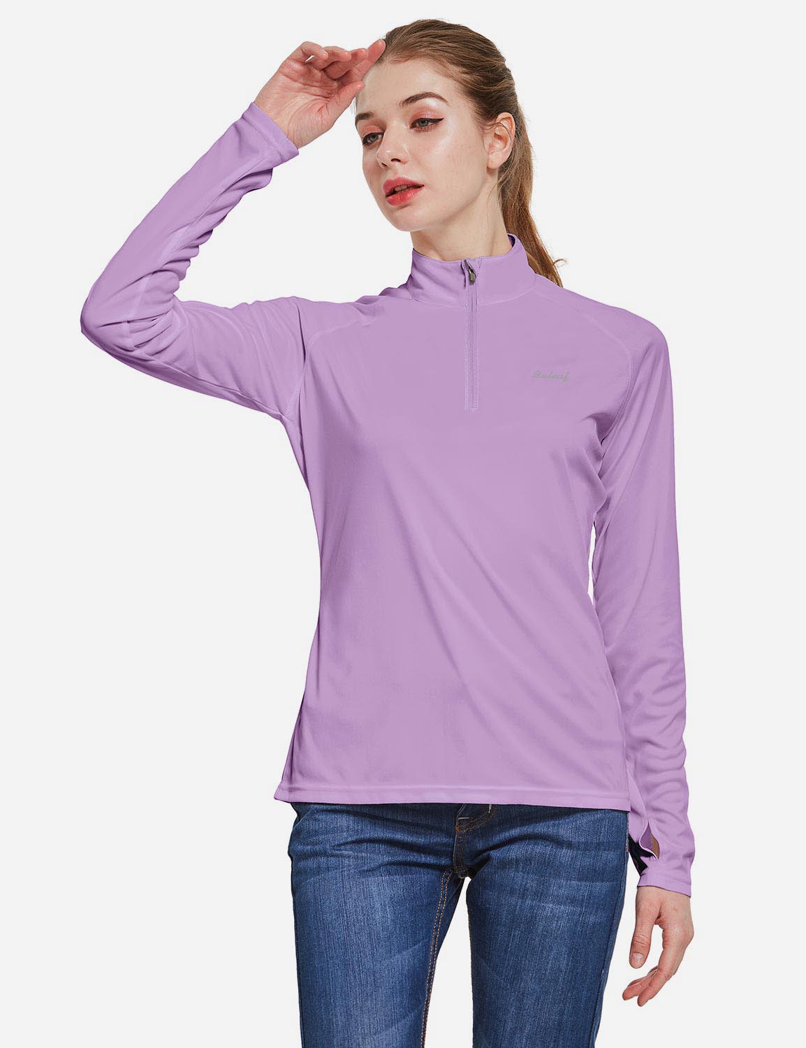 Baleaf Women's UP50+ Collared Long Sleeved Tshirt w Thumbholes aga065 Purple Side