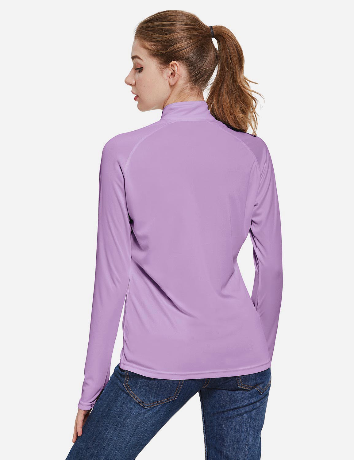 Baleaf Women's UP50+ Collared Long Sleeved Tshirt w Thumbholes aga065 Purple Back