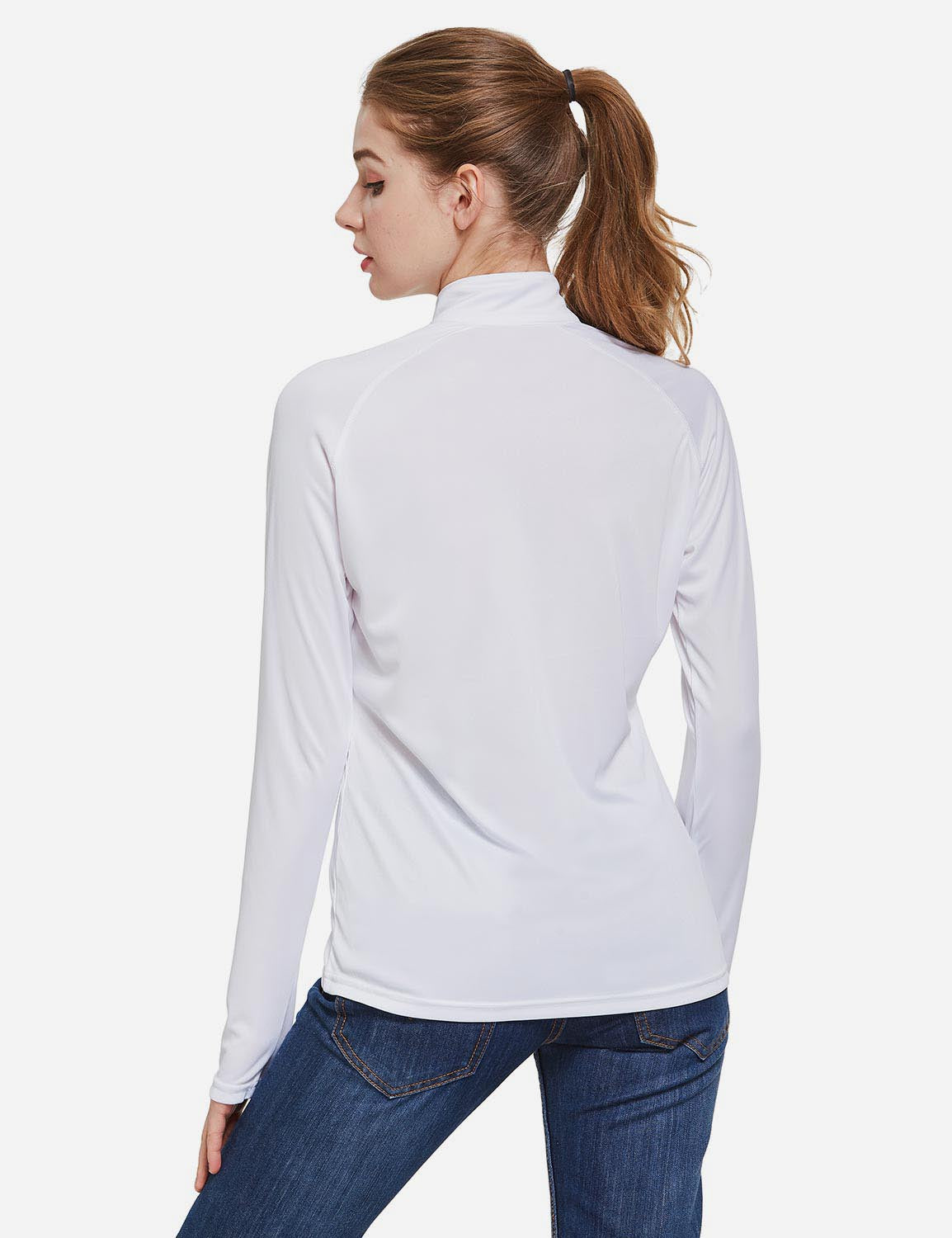 Baleaf Women's UP50+ Collared Long Sleeved Tshirt w Thumbholes aga065 White Back