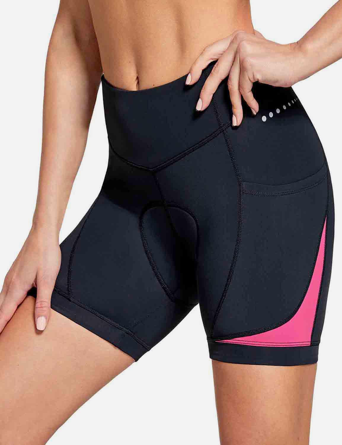 Baleaf Women's UPF 50+ 5" Bike Shorts 4D Padded Pockets Cycling Underw?????? cai010 Hot Pink Front