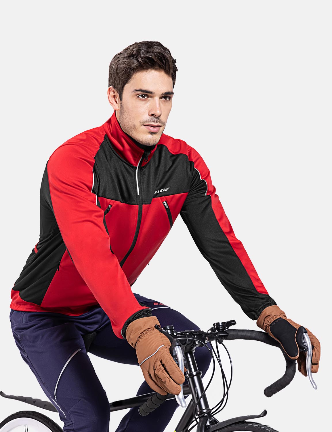 Baleaf Men's Windproof Thermal Softshell Cycling Jacket cai044 Chinese Red Full