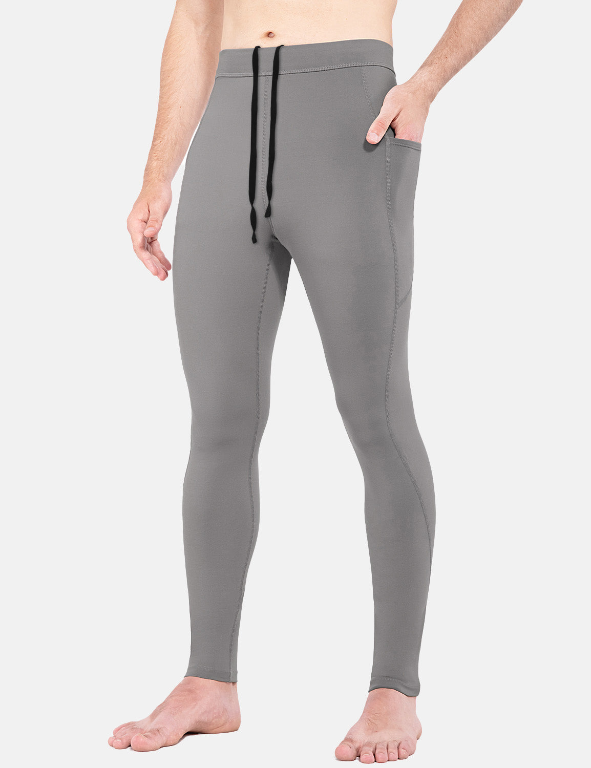 Baleaf Men's Fleece Lined Yoga Tight Pants cbh044 Gray Front