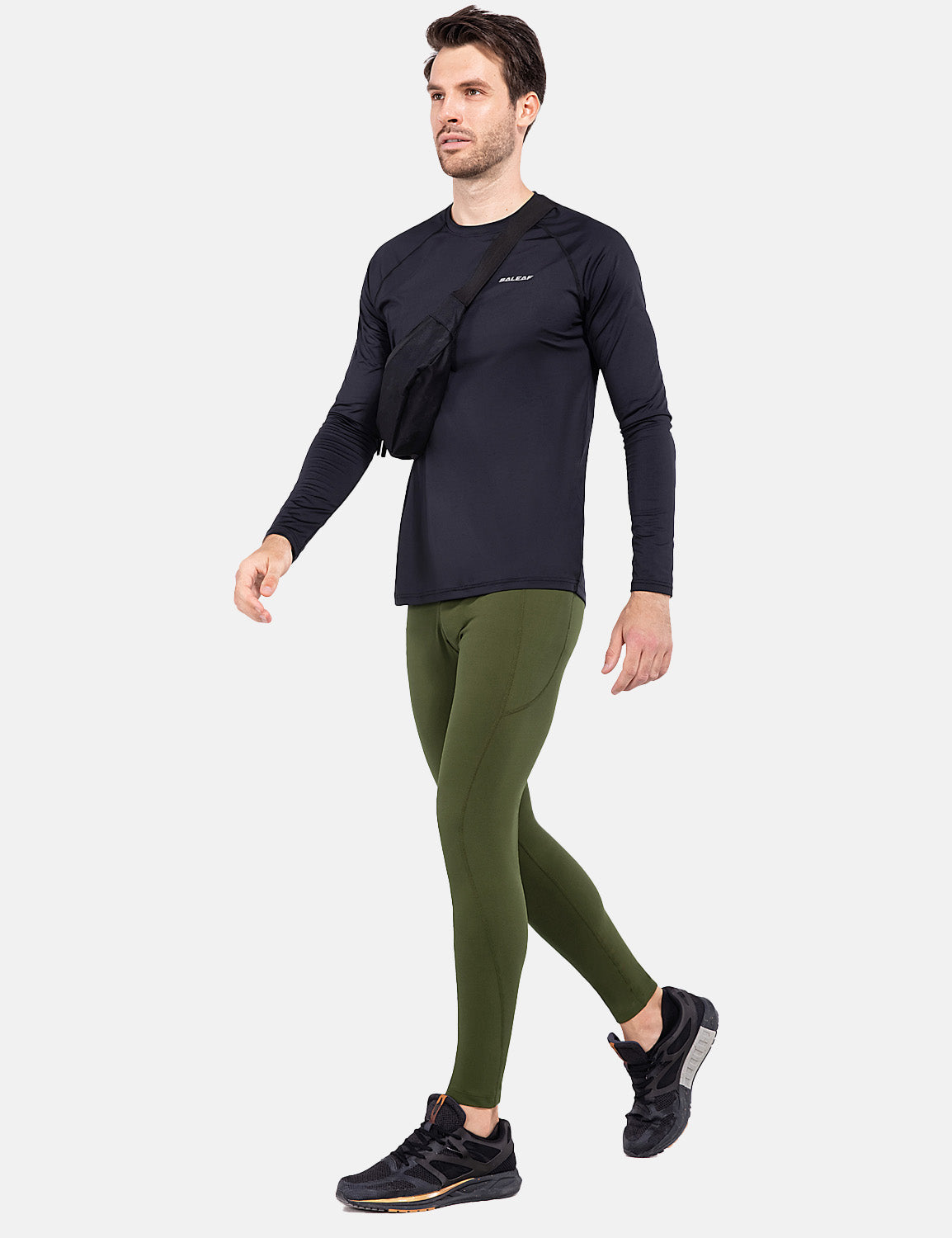 Baleaf Men's Fleece Lined Yoga Tight Pants cbh044 Green Full