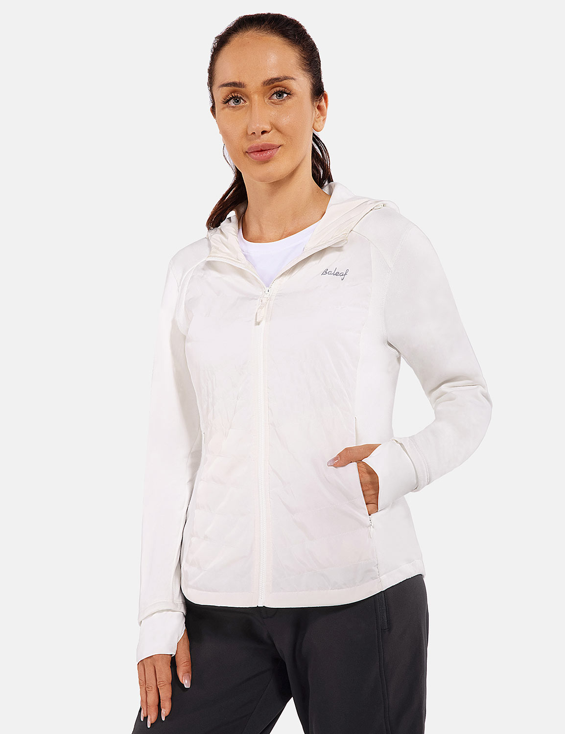 Baleaf Women's Triumph Thermal Water-Resistant Hooded Jacket cga030 Star White Front