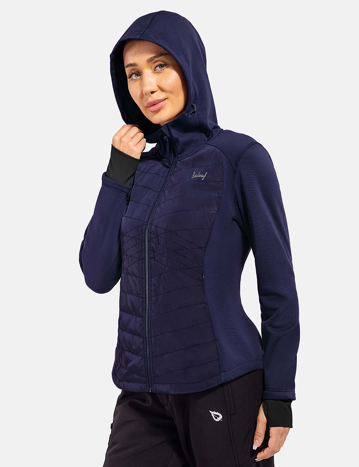 Baleaf Women's Triumph Thermal Water-Resistant Hooded Jacket cga030 Peacoat Side
