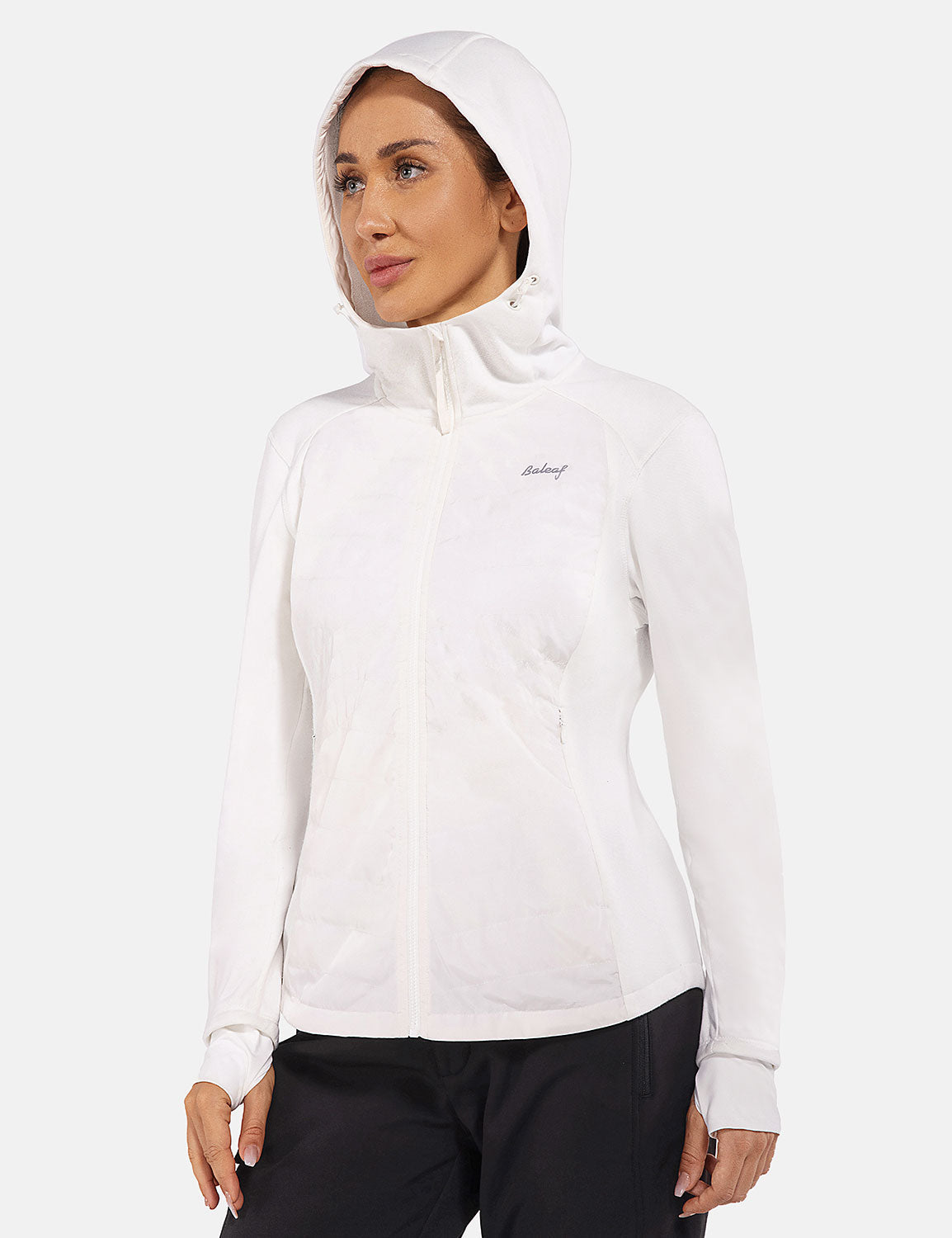 Baleaf Women's Triumph Thermal Water-Resistant Hooded Jacket cga030 Star White Side