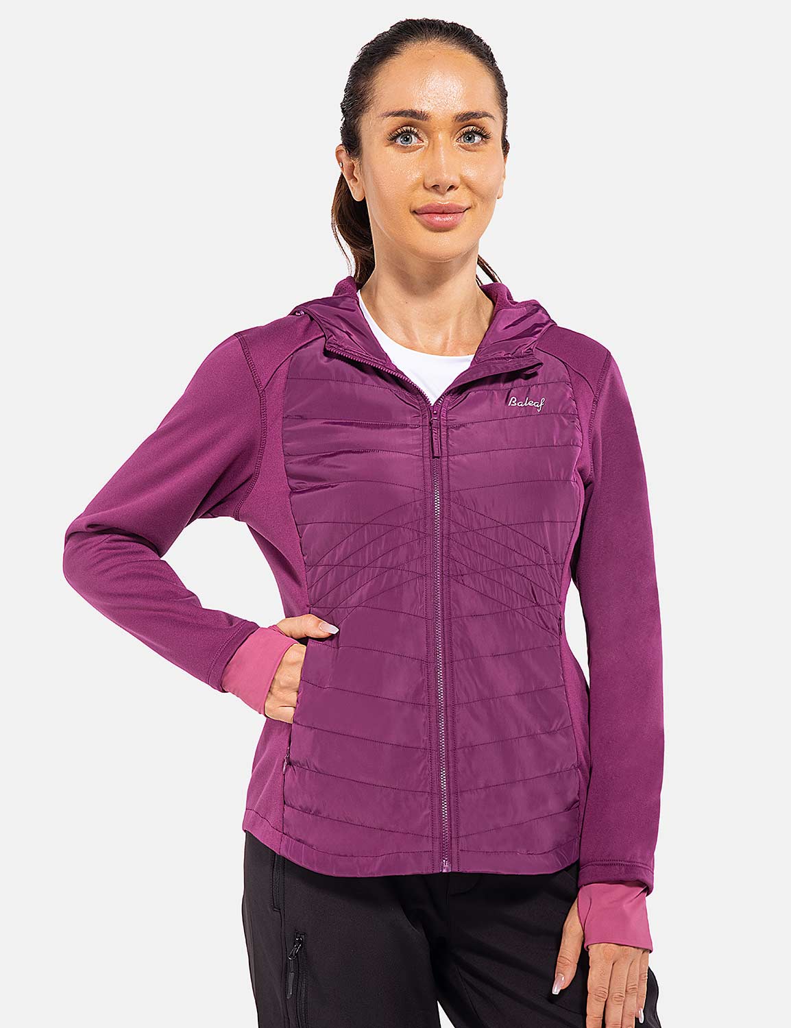 Baleaf Women's Triumph Thermal Water-Resistant Hooded Jacket cga030 Dark Purple Front