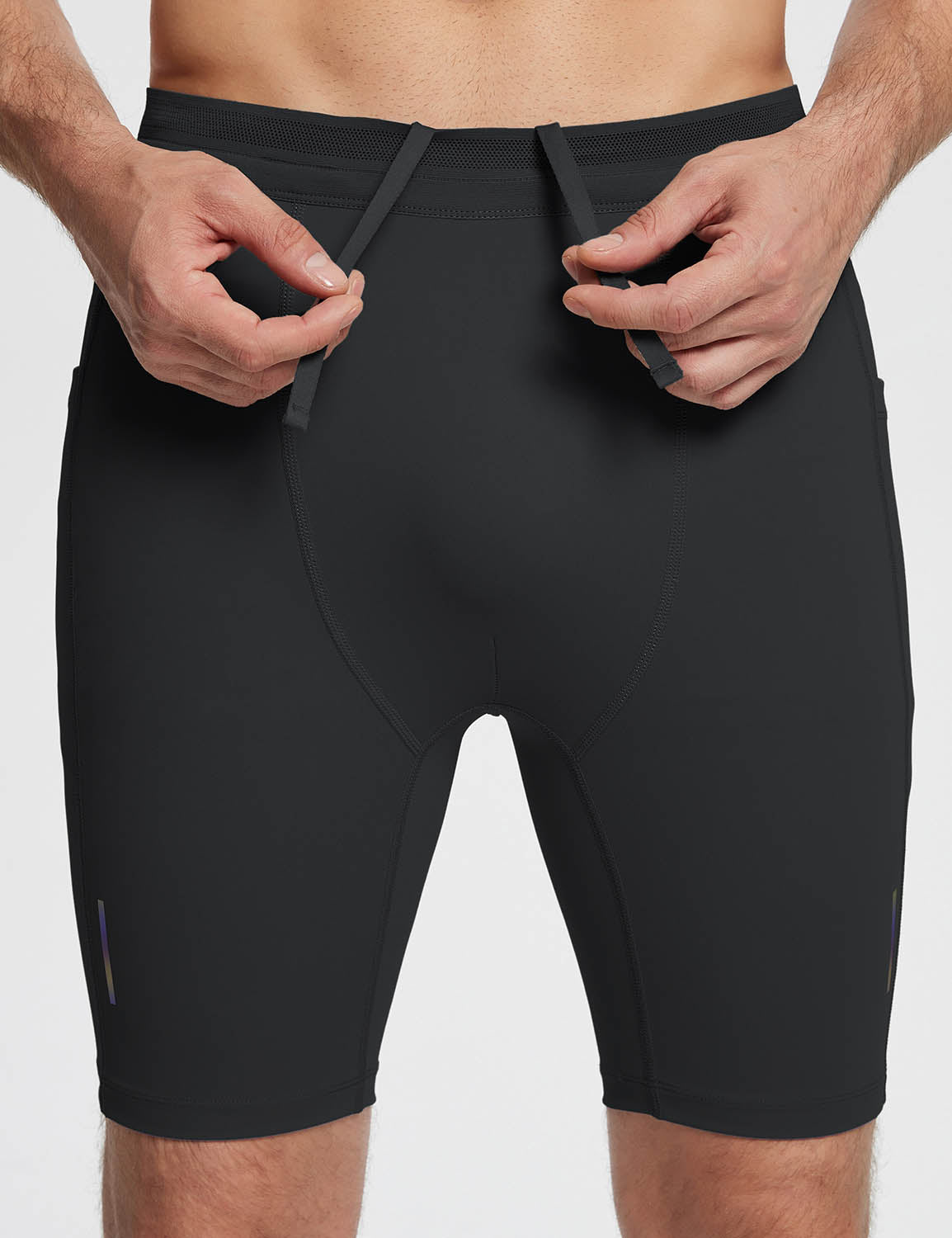 Baleaf Men's Lycra 2-in-1 Compresion Shorts (Website Exclusive) dbd060 Jet Black Details