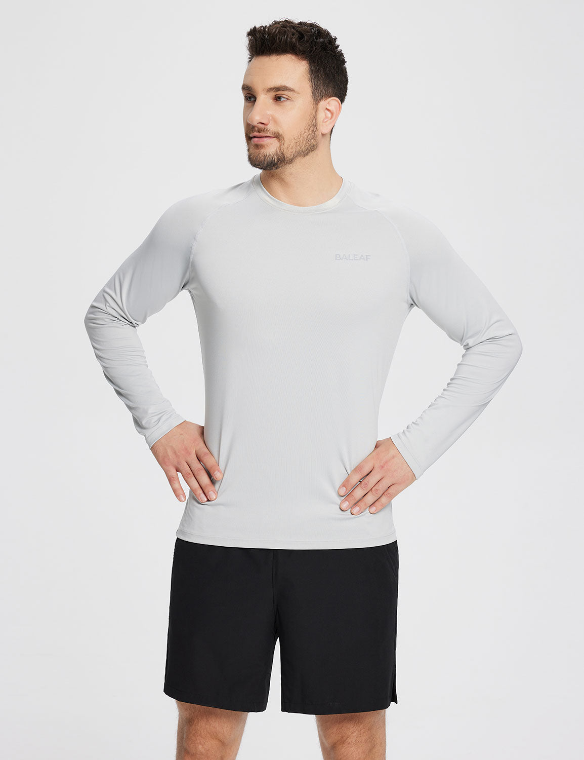 Baleaf Men's Sustainable Long-Sleeve Baselayer Glacier Grey Details