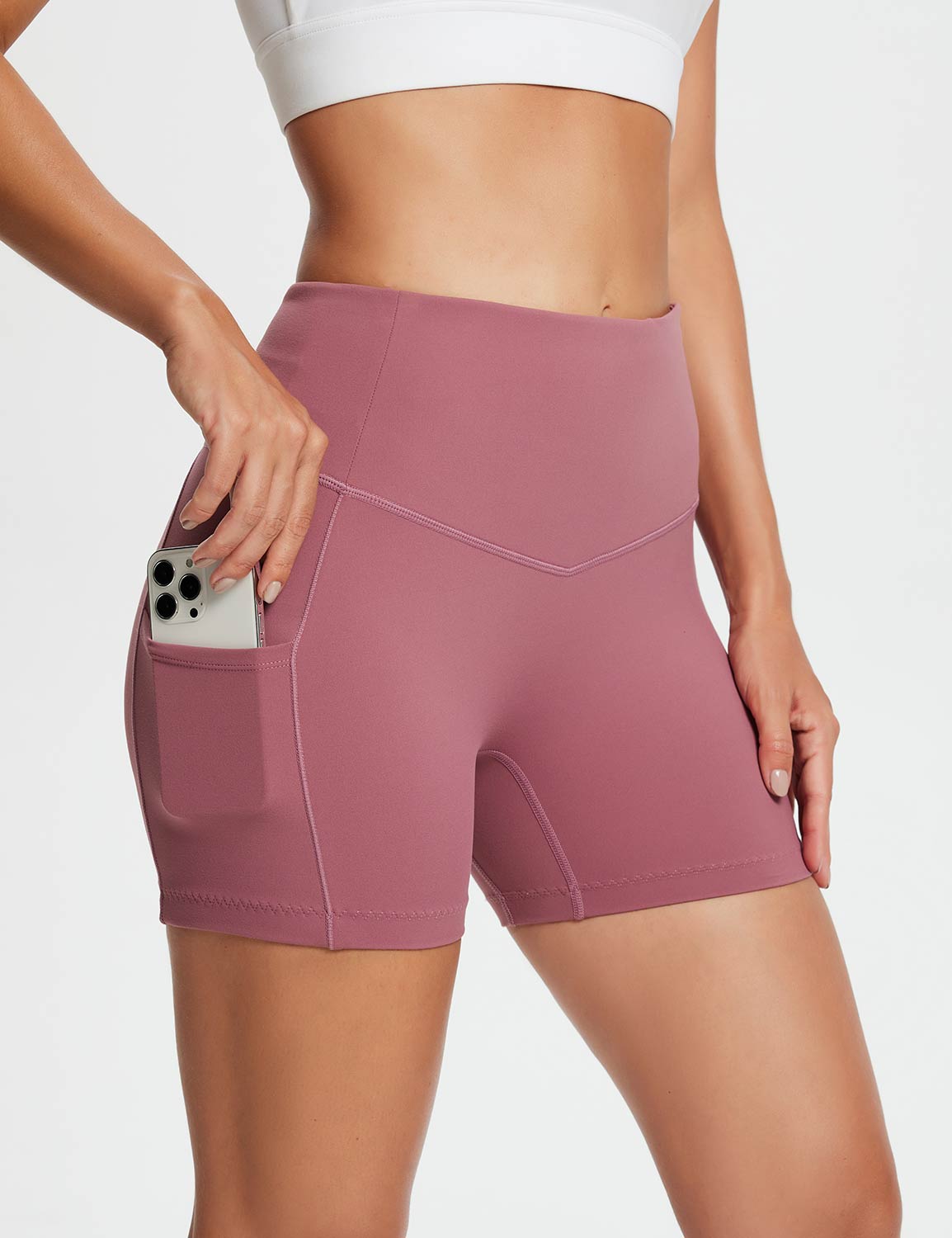 Baleaf Women's Flyleaf Squat-Proof Shorts dbh046 Dry Rose Details