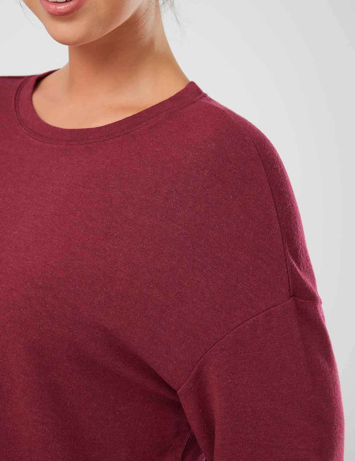 Baleaf Women's Evergreen Modal Oversized Cropped Top (Website Exclusive) dbd090 Wine Red Details